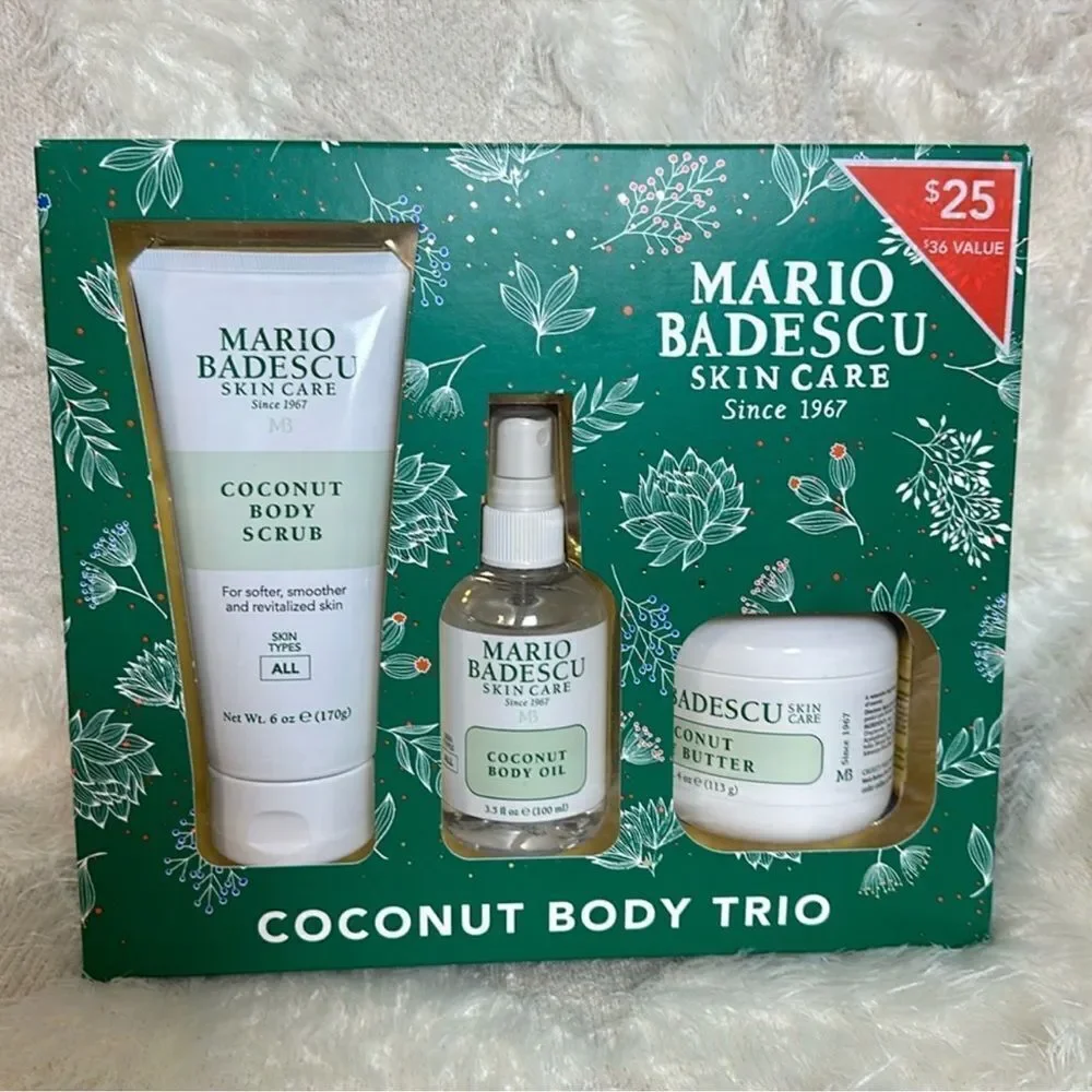 Mario Badescu Coconut Body Trio Scub Oil Butter Softer Smoother Skin